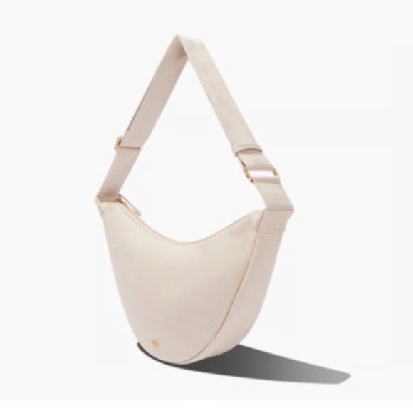 July Everyday Crescent Bag Canvas Purse Taupe Khaki Crossbody Sling Pre owned - Picture 1 of 9